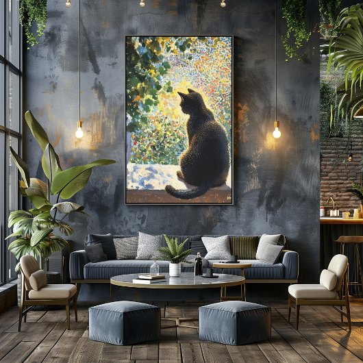 Pointillismus Katze auf Windows, Sonnenlicht Poster