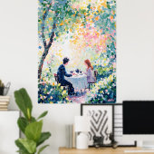 Pointillismus Paar zum Tee im Freien Poster (Heimbüro)