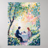 Pointillismus Paar zum Tee im Freien Poster (Vorne)