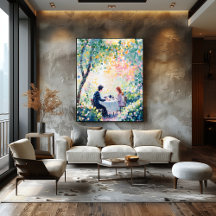 Pointillismus Paar zum Tee im Freien