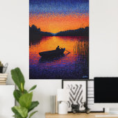 Pointillismus Sonnenuntergang mit Rowboat am See Poster (Heimbüro)