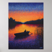 Pointillismus Sonnenuntergang mit Rowboat am See Poster (Vorne)
