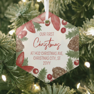 Pointsettia & Pine Unser erstes Weihnachten an der Ornament Aus Glas