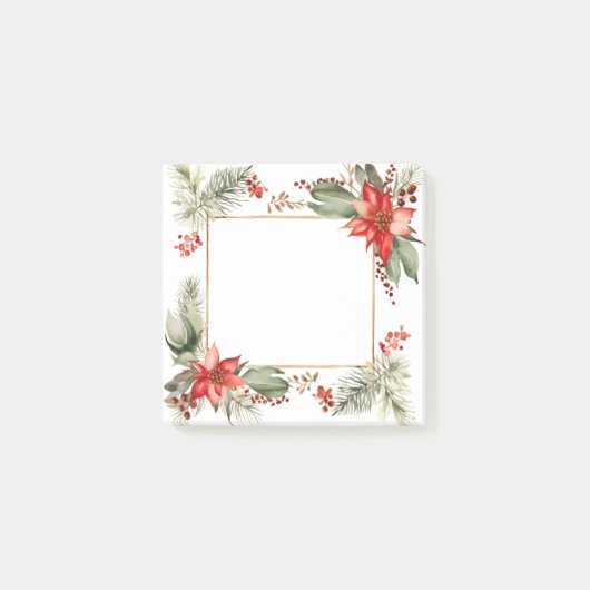 Pointsettia und Evergreen Border Post-it Klebezettel (Vorderseite)
