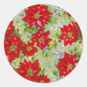 Pointsettia x-mas Designs Runder Aufkleber