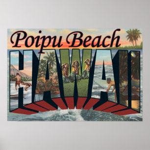 Poipu Beach, Hawaii - Große Briefmarkenszenen Poster