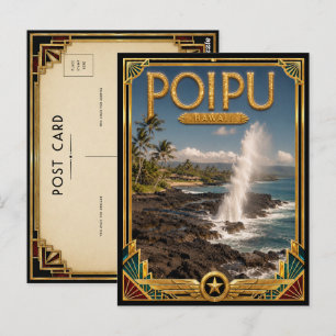 Poipu Hawaii Vintage Art Deco Golden Age Postkarte
