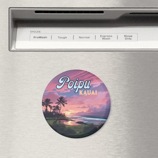 Poipu Kauai Hawaii Beach Palm Trees Retro Magnet (In Situ (Geschirrspüler))