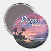 Poipu Kauai Hawaii Beach Palm Trees Retro Magnet (Vorderseite/Rückseite)