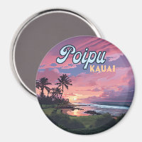 Poipu Kauai Hawaii Beach Palm Trees Retro