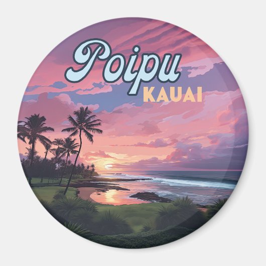 Poipu Kauai Hawaii Beach Palm Trees Retro Magnet (Vorne)