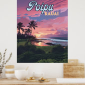 Poipu Kauai Hawaii Beach Palm Trees Retro Poster (Küche)