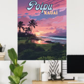 Poipu Kauai Hawaii Beach Palm Trees Retro Poster (Heimbüro)