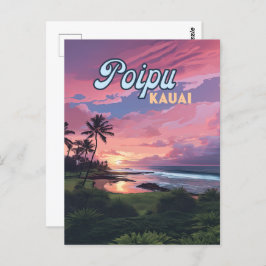 Poipu Kauai Hawaii Beach Palm Trees Retro Postkarte
