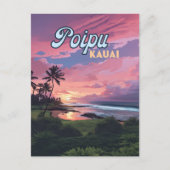 Poipu Kauai Hawaii Beach Palm Trees Retro Postkarte (Vorderseite)