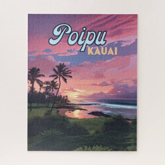 Poipu Kauai Hawaii Beach Palm Trees Retro Puzzle (Vertikal)