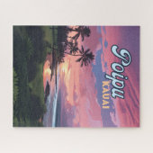 Poipu Kauai Hawaii Beach Palm Trees Retro Puzzle (Horizontal)