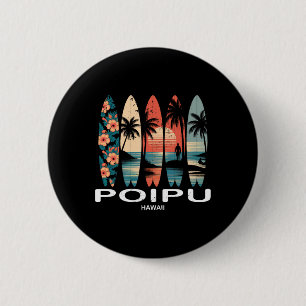 Poipu Strand Hawaii Surfbrett Surfen Retro Button