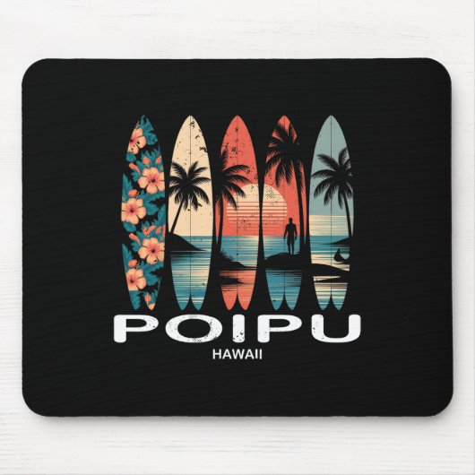 Poipu Strand Hawaii Surfbrett Surfen Retro Mousepad (Vorne)