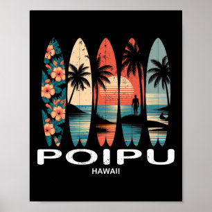 Poipu Strand Hawaii Surfbrett Surfen Retro Poster