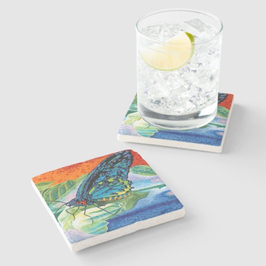 Poised Butterfly II Steinuntersetzer (Seitenansicht)