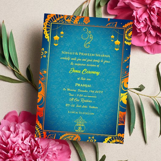 Poite Janeu Upanayanam Hindu Holy Thread Aquamarin Einladung