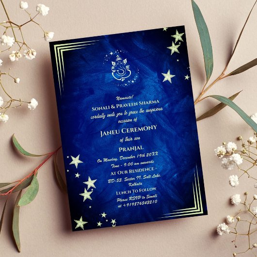 Poite Janeu Upanayanam Hindu Holy Thread Blue Gold Einladung