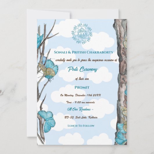 Poite Janeu Upanayanam Hindu Holy Thread Butterfly Einladung (Vorderseite)