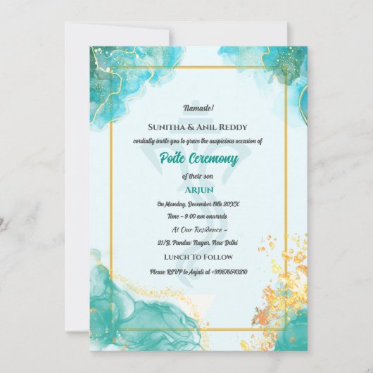 Poite Upanayanam Hindu Holy Thread Janeu Zeremonie Einladung (Vorderseite)