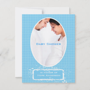 Poka Dots Blaue Foto Baby Boy Shower Ankündigung