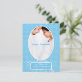 Poka Dots Blue Foto Baby Boy Shower Ankündigung (Stehend Vorderseite)