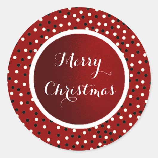 Poke a Dot Red Blk & White Sticker-Frohe Weihnacht Runder Aufkleber (Vorderseite)