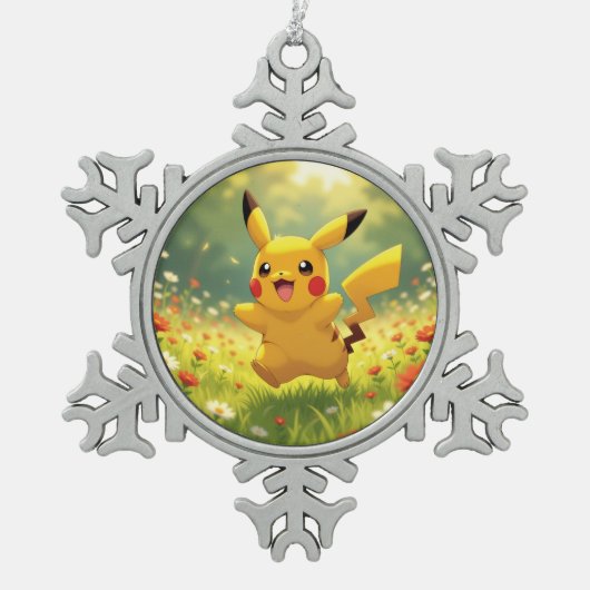 Pokémon und seine Treue Freunde Schneeflocken Zinn-Ornament (Vorderseite)