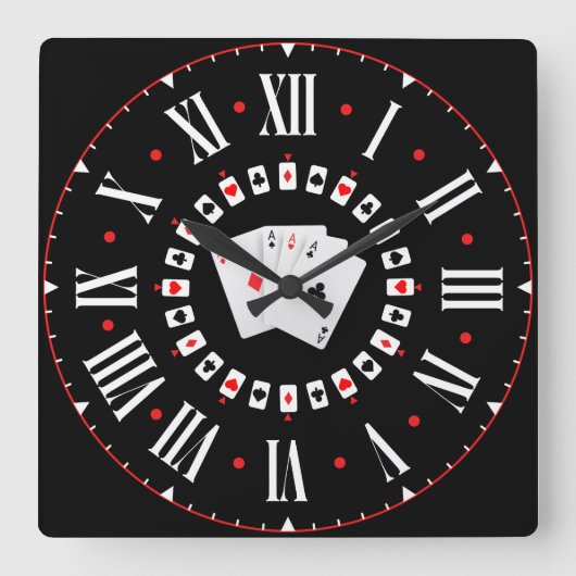 Poker Ace Of Spades With Roman Numerals Quadratische Wanduhr (Vorderseite)