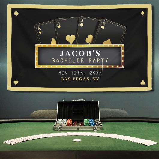 Poker Aces Black & Gold Bachelor Party Banner