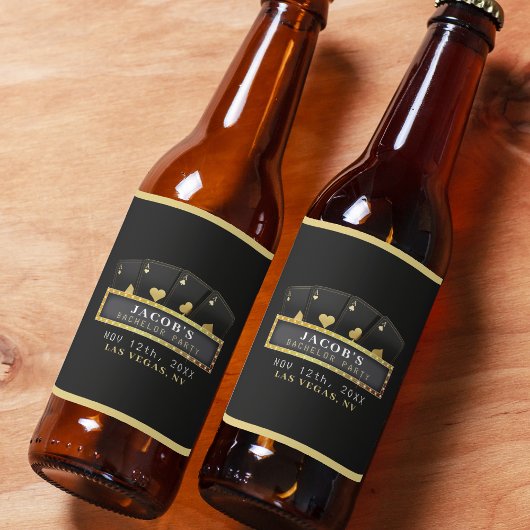 Poker Aces Black & Gold Bachelor Party Bierflaschenetikett