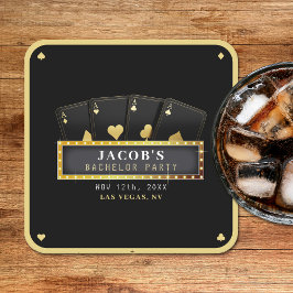 Poker Aces Black & Gold Bachelor Party Rechteckiger Pappuntersetzer