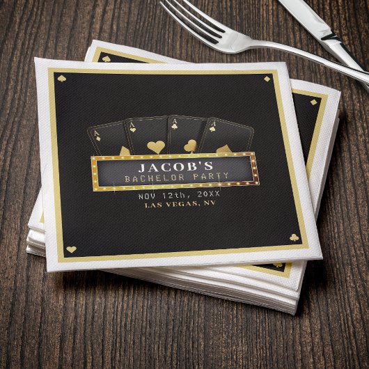 Poker Aces Black & Gold Bachelor Party Serviette