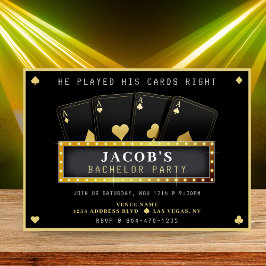 Poker Aces Gold & Black Bachelor Party Einladung