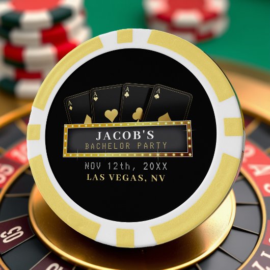 Poker Aces Gold & Black Bachelor Party Pokerchips