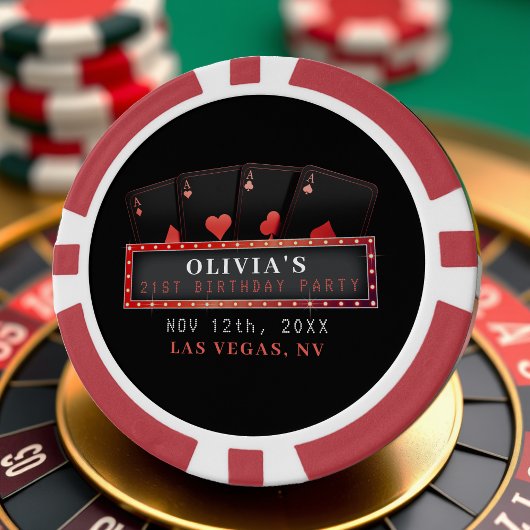 Poker Aces Red & Black 21. Geburtstag Party Pokerchips
