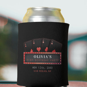 Poker Asse Rot & Schwarz 21. Geburtstagsfeier Dosenkühler