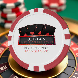 Poker-Asse Rot & Schwarz 21. Geburtstagsfeier Weiß Pokerchips