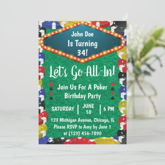Poker Birthday Party Einladung (Stehend Vorderseite)