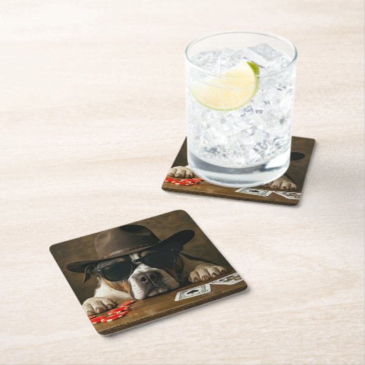 Poker Blackjack Western Pitbull Cute Rechteckiger Pappuntersetzer (Vor Ort)