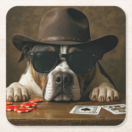 Poker Blackjack Western Pitbull Süß Rechteckiger Pappuntersetzer (Vorderseite)