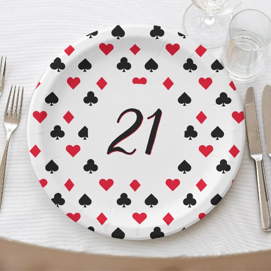 Poker Card Anzug Muster 21. Geburtstag Pappteller