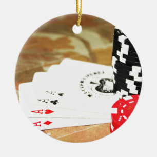 Poker Cards Aces Chips Gambling Casino Win Game Keramik Ornament