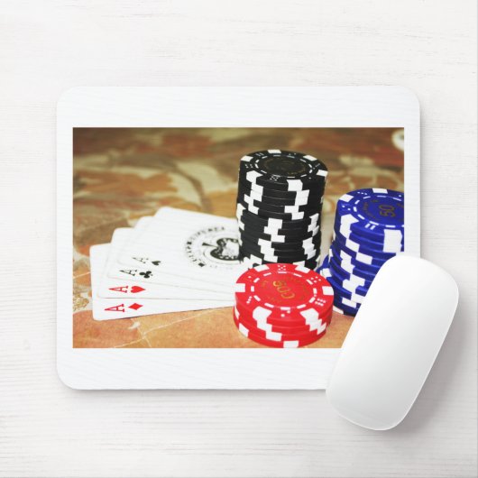 Poker Cards Aces Chips Gambling Casino Win Game Mousepad (Mit Mouse)