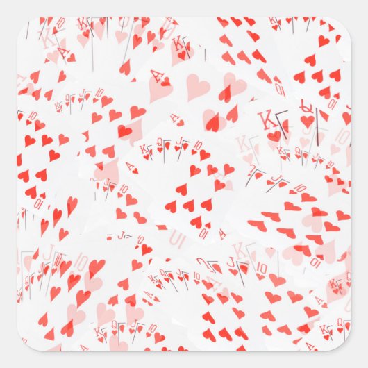 Poker Cards Royal Hearts Flush Pattern, Quadratischer Aufkleber (Vorderseite)